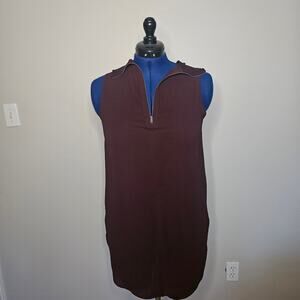 Loft Burgundy high neck zip up Sleeveless Tunic Top Size S